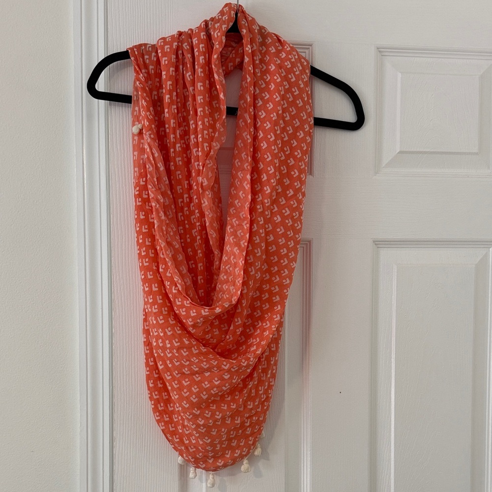 J. Crew Orange Infinity Scarf with White Motif